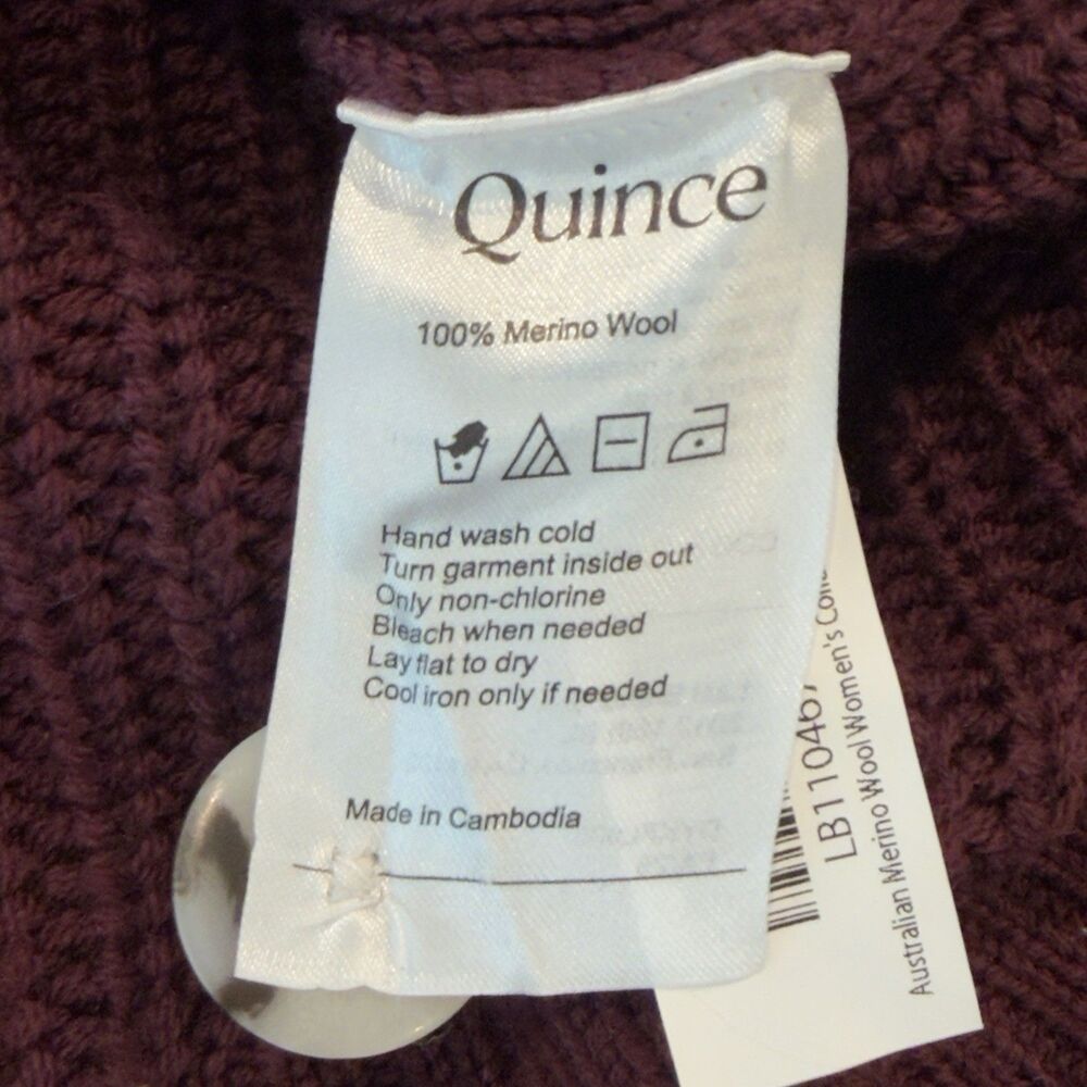 Quince Australian Merino Wool Collared Cable Cardigan Womens S Burgundy Buttons - Picture 5 of 7